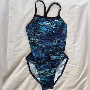 Nike Blue and Black Patterned Swimsuit